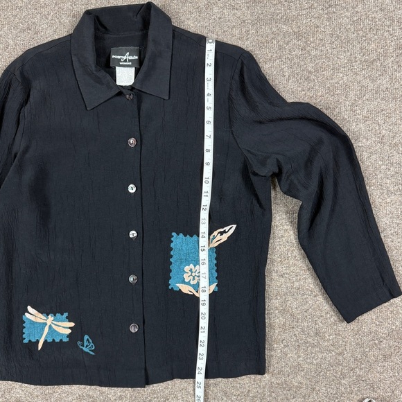 Vintage 90s Black Button Down Collared Shirt Blouse Women’s 14 Crinkle Fairycore - Picture 10 of 13